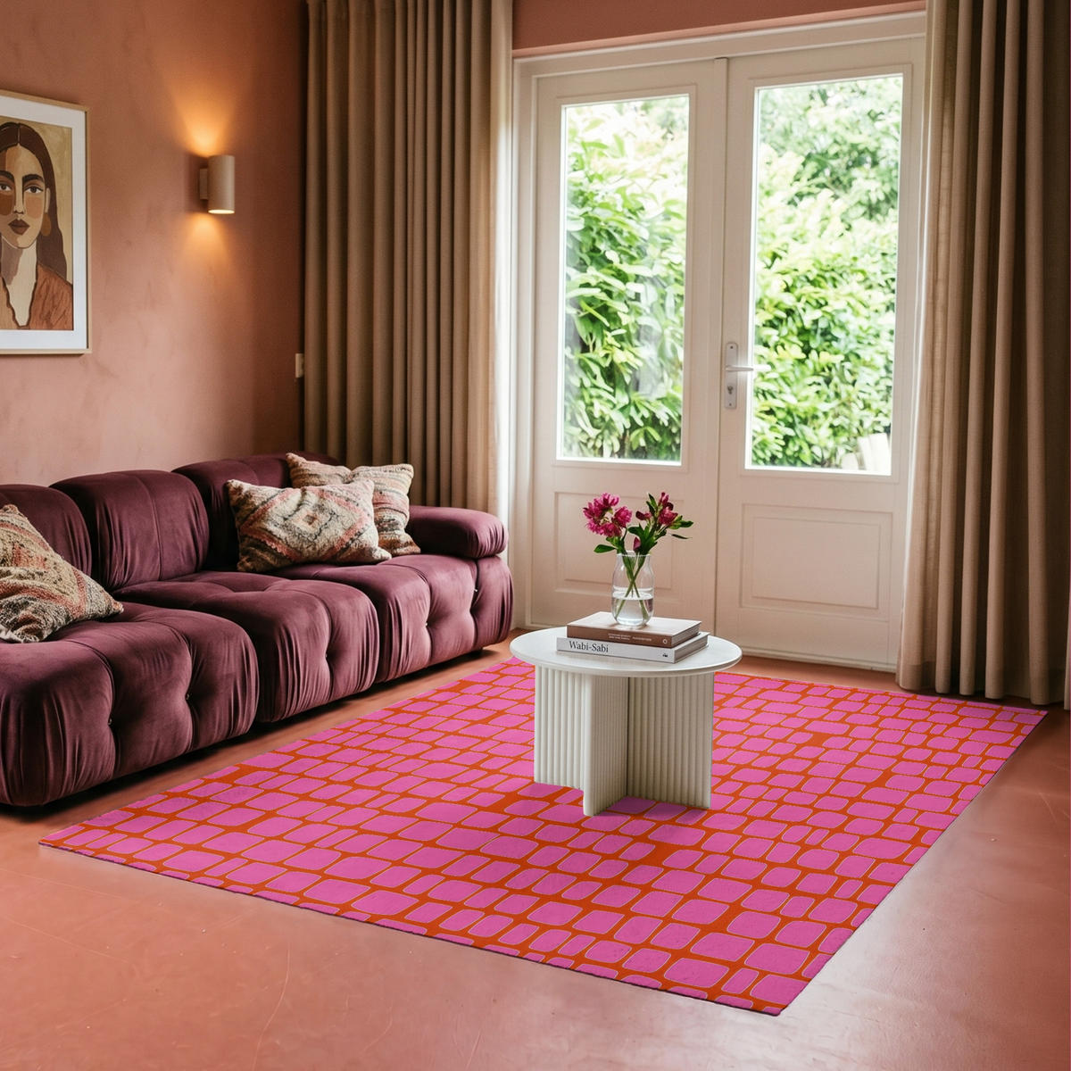 KOBERCE - Organic - Mriežka - Ružová - 150x230 cm - pink, textil/plast (150/0.4cm) - OnlyWow