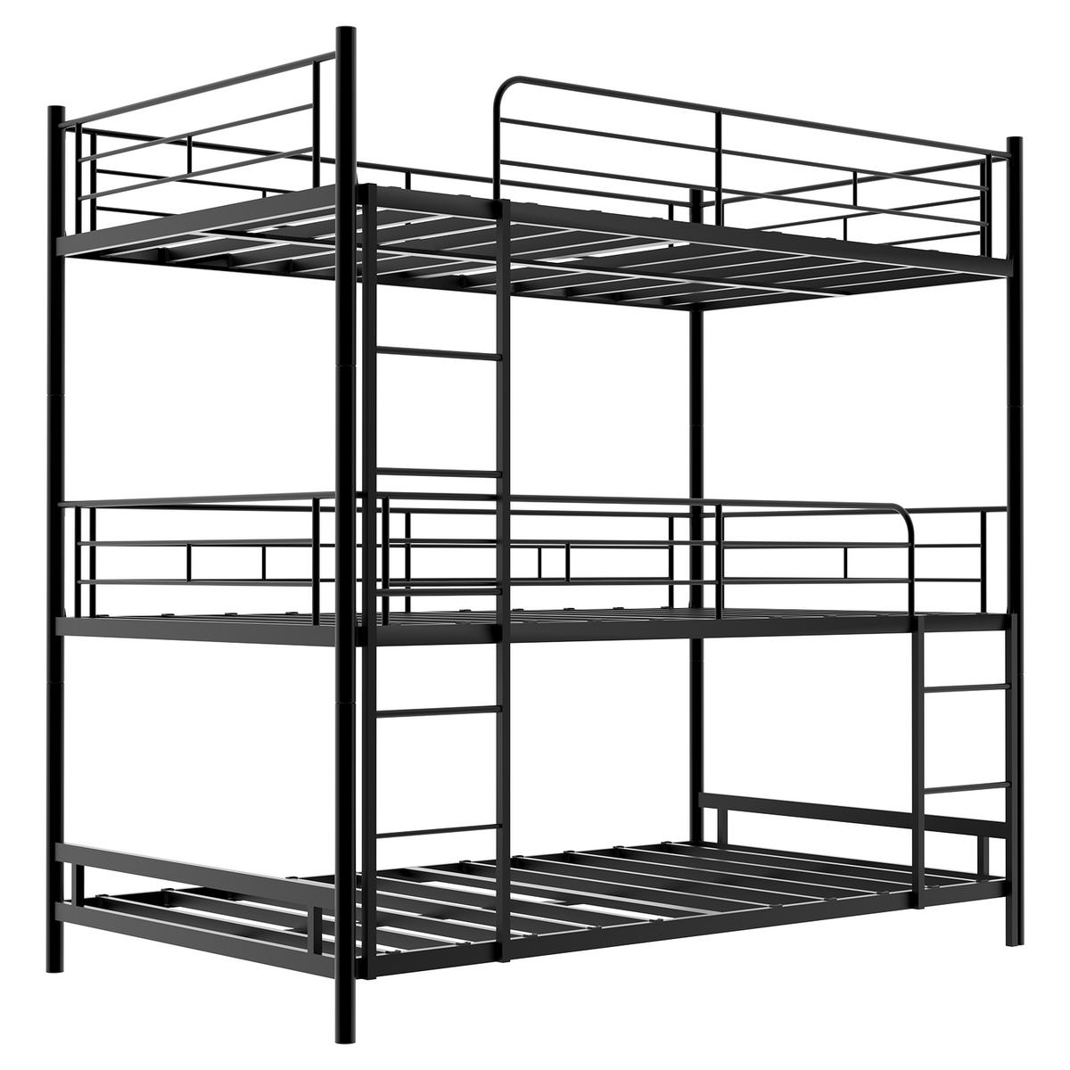 ETAGENBETT Dreifach mit Leitern Metall Schwarz - Schwarz, Holz (90/190cm) - Meubliv