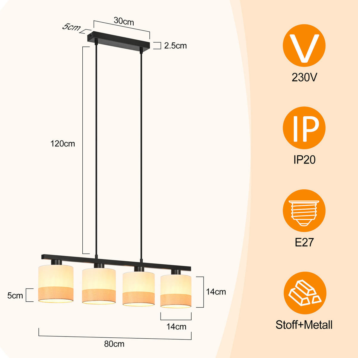 PENDELLEUCHTE Irving 30/5/120 cm - Weiß, Metall (30/5/120cm) - ZMH