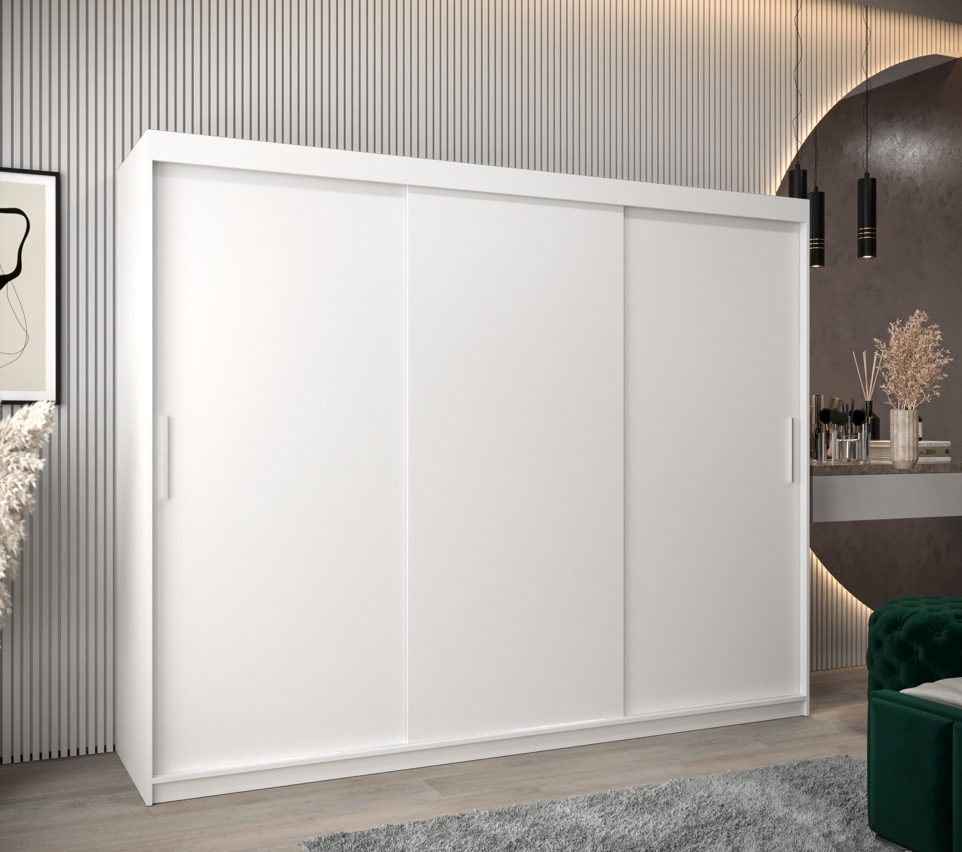 SCHWEBETÜRENSCHRANK 200/250/62 3-türig - Silberfarben/Weiß, Holz/Kunststoff (250/200/62cm) - MÖBEL KRYSPOL