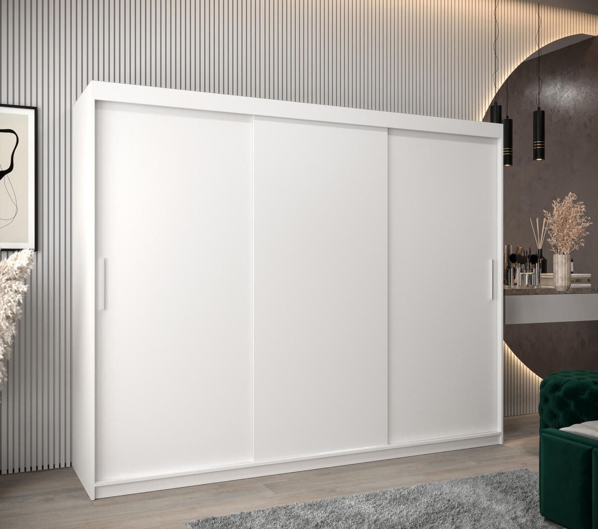 SCHWEBETÜRENSCHRANK 200/250/62 3-türig - Silberfarben/Weiß, Holz/Kunststoff (250/200/62cm) - MÖBEL KRYSPOL