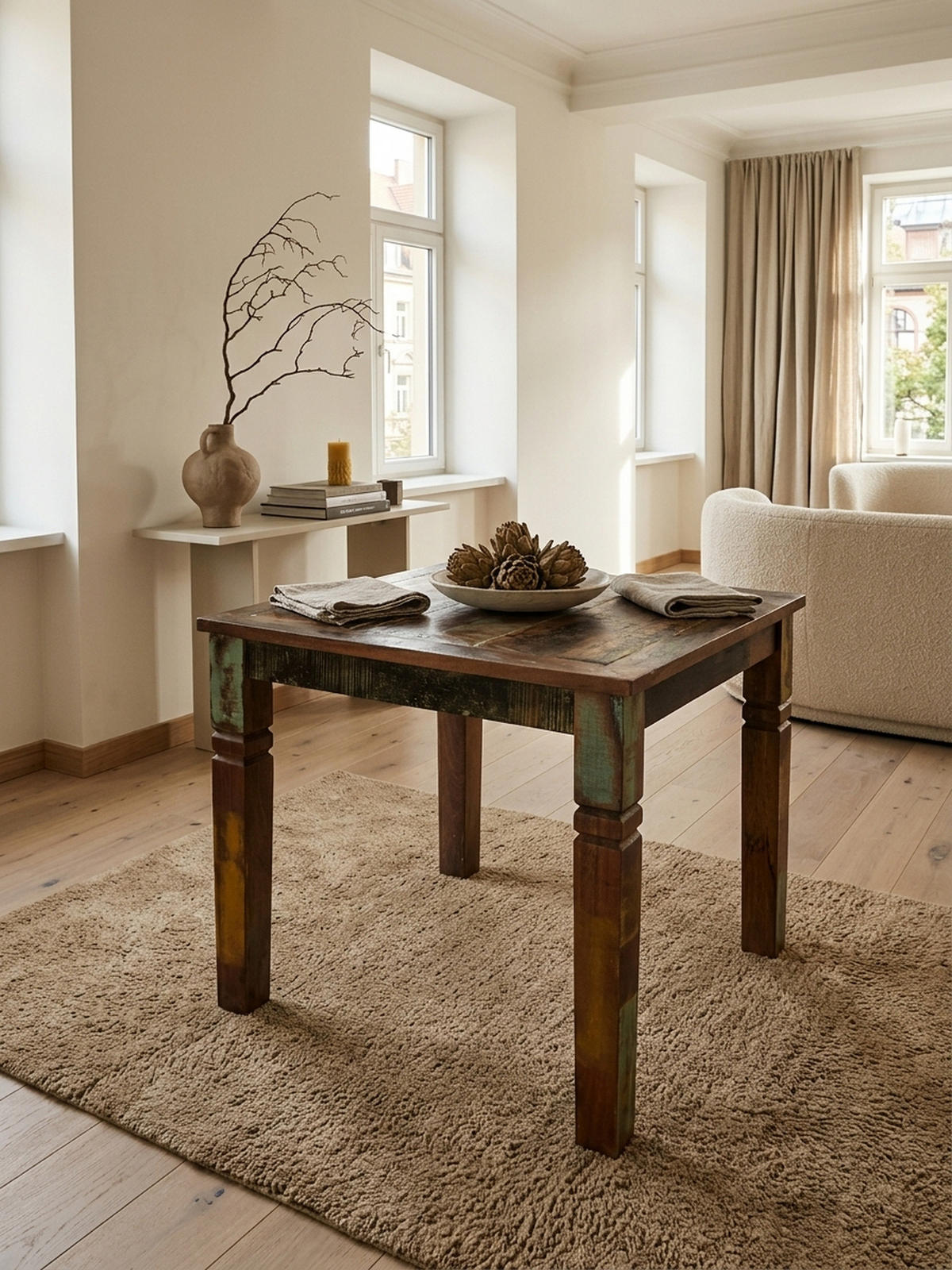 ESSTISCH Massivholz Quadratisch Landhausstil DIANA, Beige 80x80x76 cm - Beige/Braun, Holz (80/80/76cm) - KADIMA DESIGN