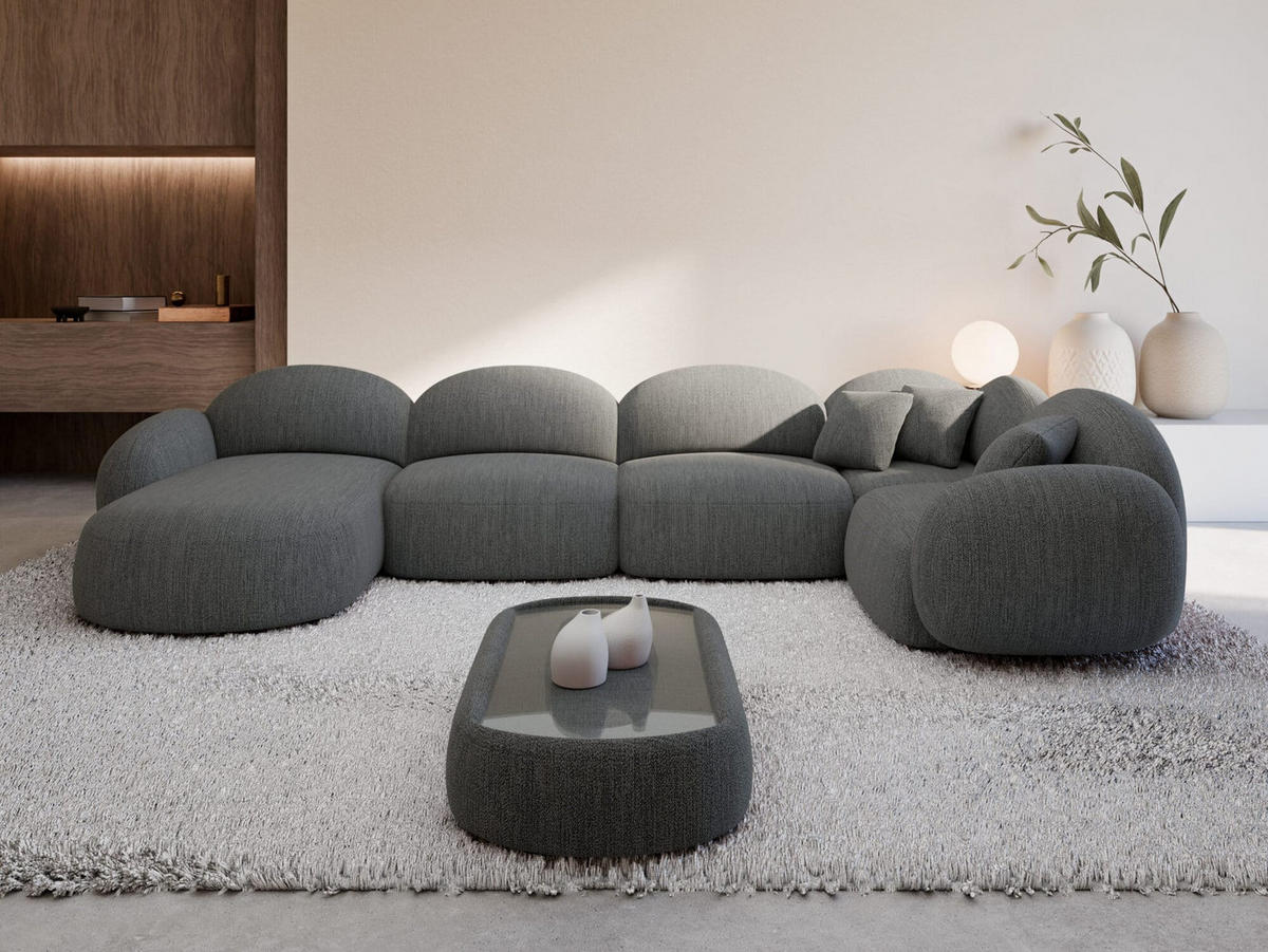 WOHNLANDSCHAFT Mirello U-Form Anthrazit Strukturstoff - Anthrazit, Textil (333/77/193cm)