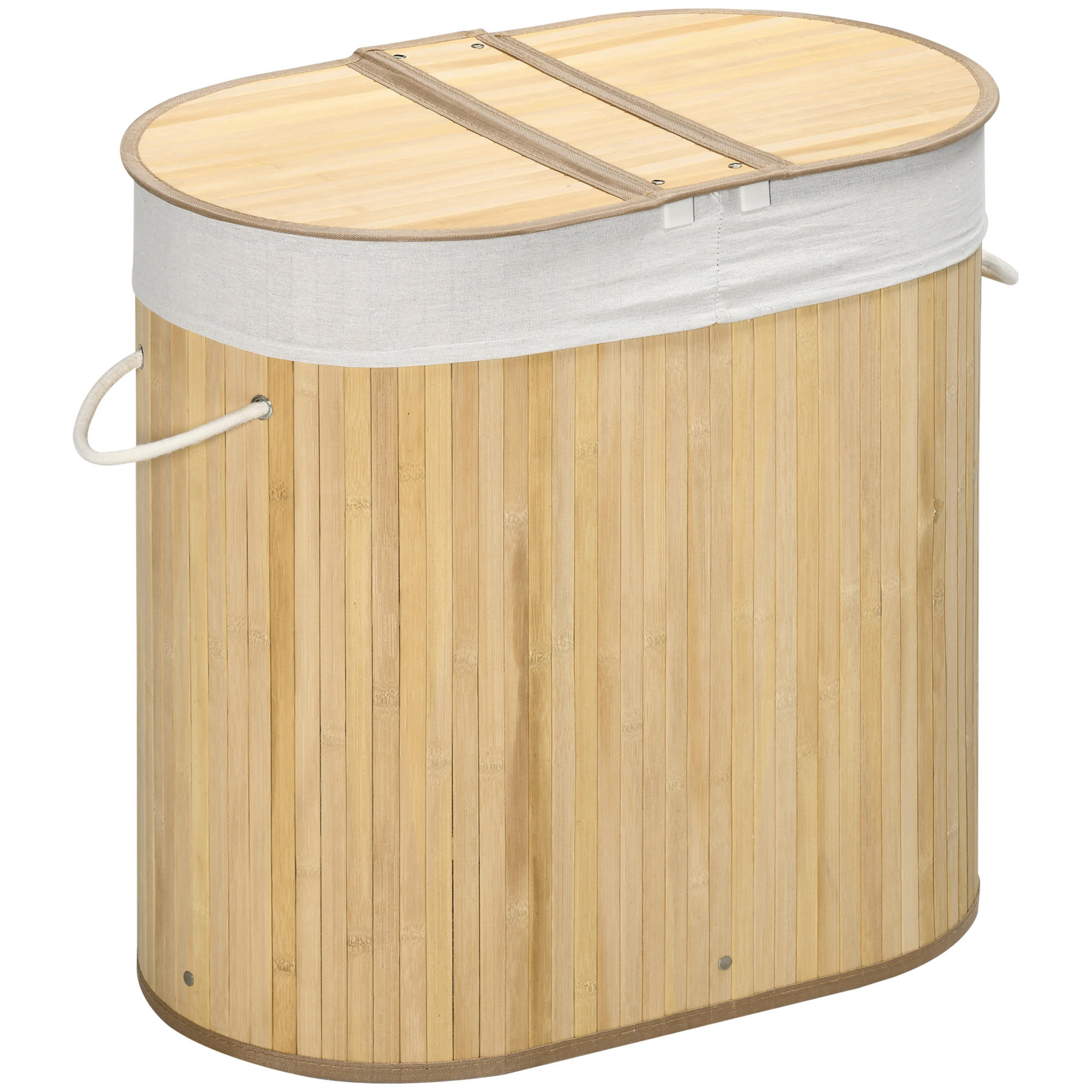 WÄSCHEKORB, Bambus, Polyester, Naturholz - Naturfarben, Naturmaterialien (37/60.5/62.5cm) - HOMCOM