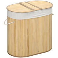 WÄSCHEKORB, Bambus, Polyester, Naturholz - Naturfarben, Naturmaterialien (37/60.5/62.5cm) - HOMCOM