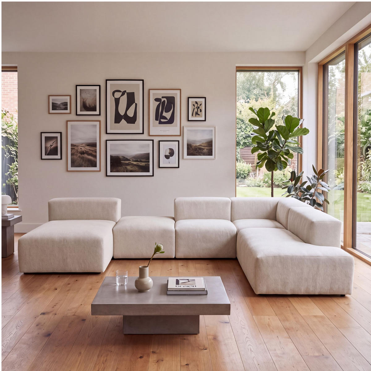 5-SITZER modulares Wohnlandschaft U XXL HEAVEN SET 6 Rechts, Breite 375 cm Webstoff Weiß - Schwarz/Weiß, Holz/Kunststoff (245/73/375cm) - Muffo