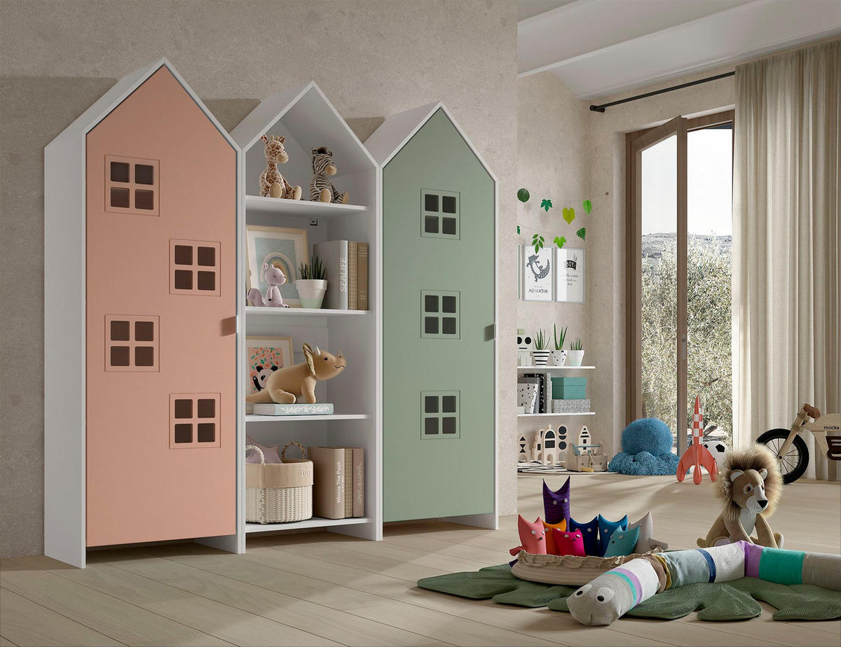 REGALSCHRANK Set Kania 173x37x171 MDF Weiß Rot Grün - Rot/Grün, Holzwerkstoff (173/171/37cm) - 58aufmkessel