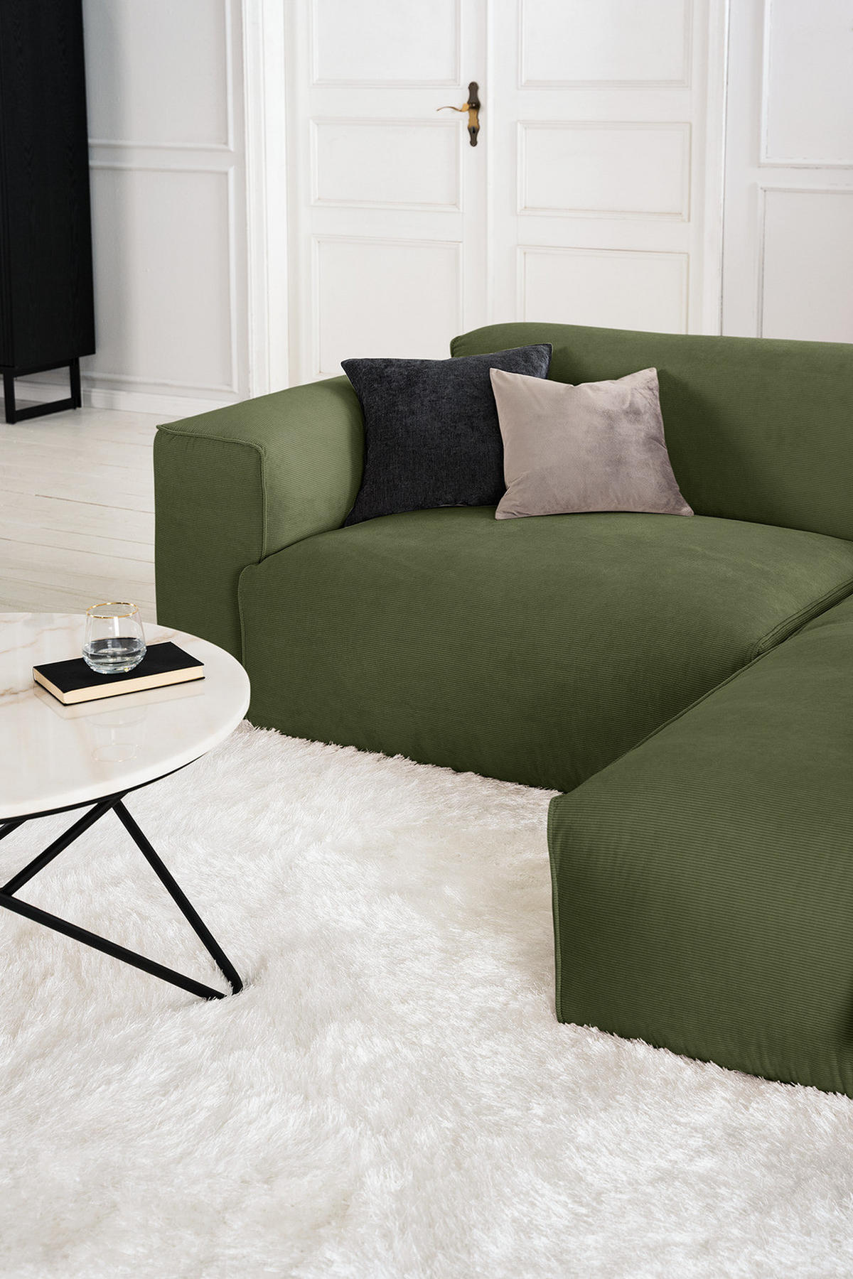1,5-SITZER ECKSOFA mit Longchair - Dunkelgrün/Schwarz, Kunststoff/Textil (260/173cm) - home24