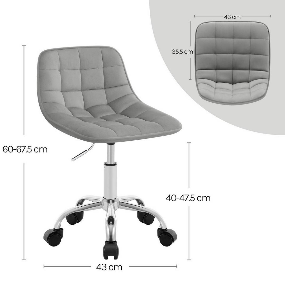 DREHSTUHL mit Rollen, Samt, Hellgrau - Hellgrau/Schwarz, Textil/Metall (43/60/50cm) - Woltu