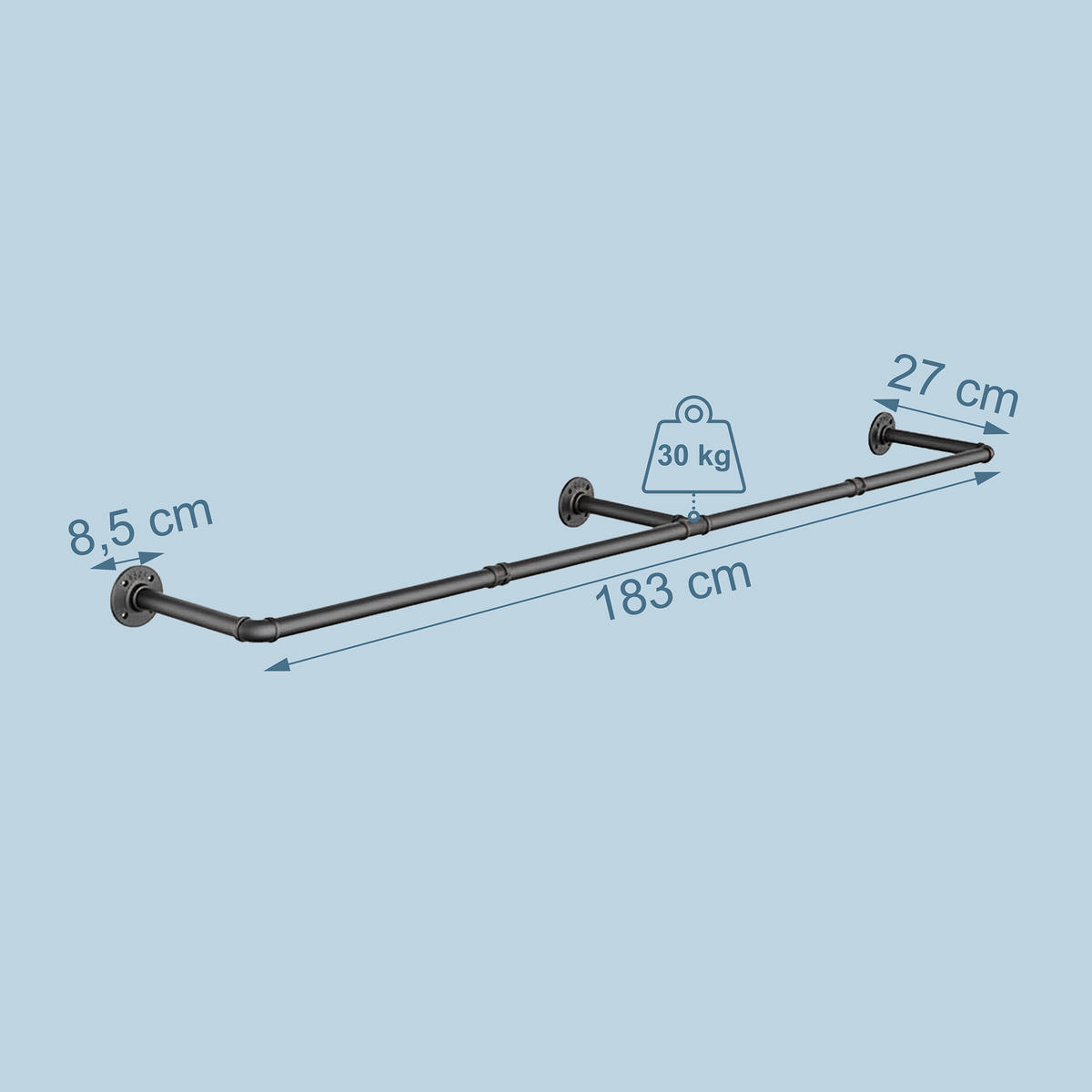 NÁSTENNÁ tyč - čierna, plast (183/8.5/27cm) - Relaxdays