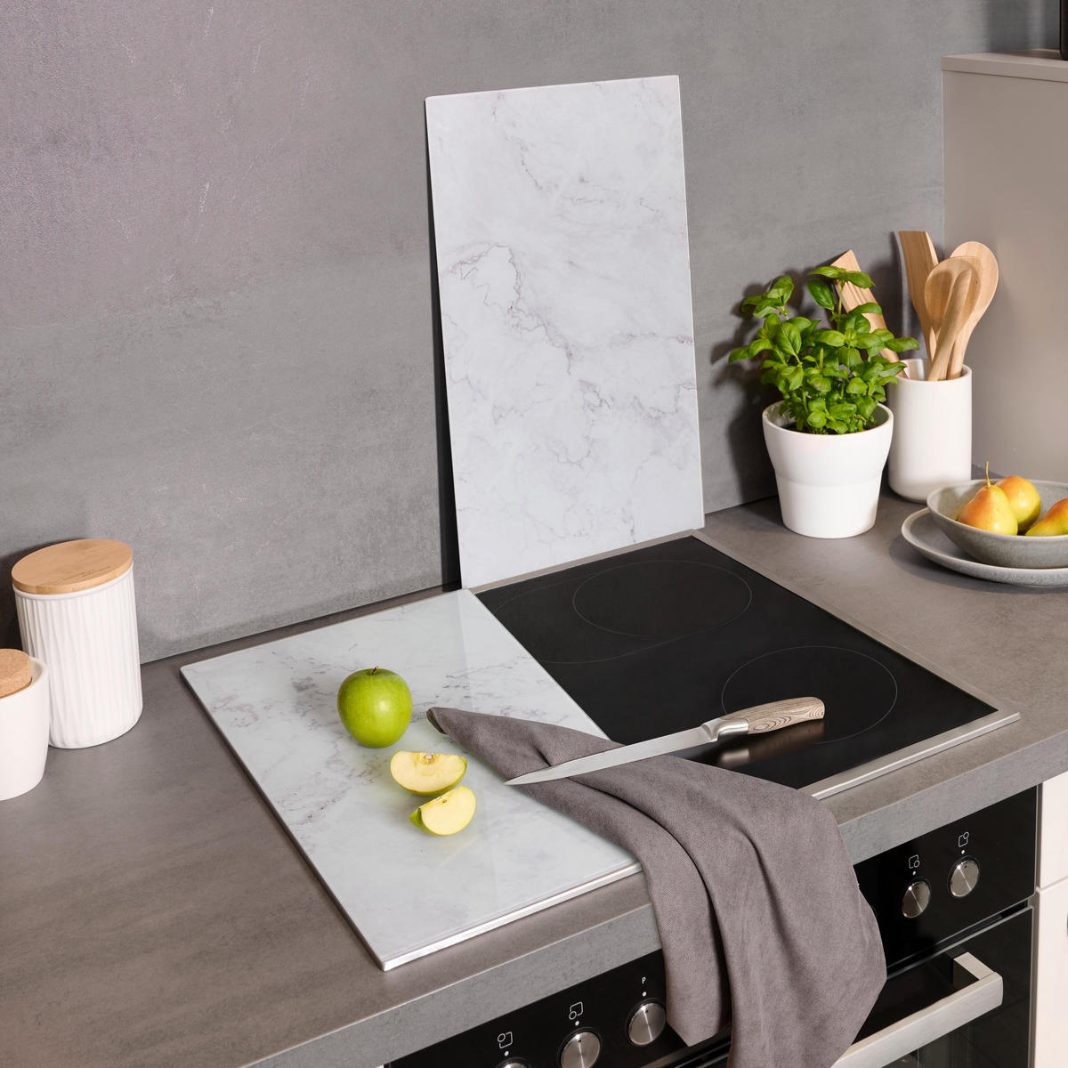 HERDABDECKPLATTE Marble in Weiß/Marmor - Weiß, Glas (30/1/52cm) - Premium Living