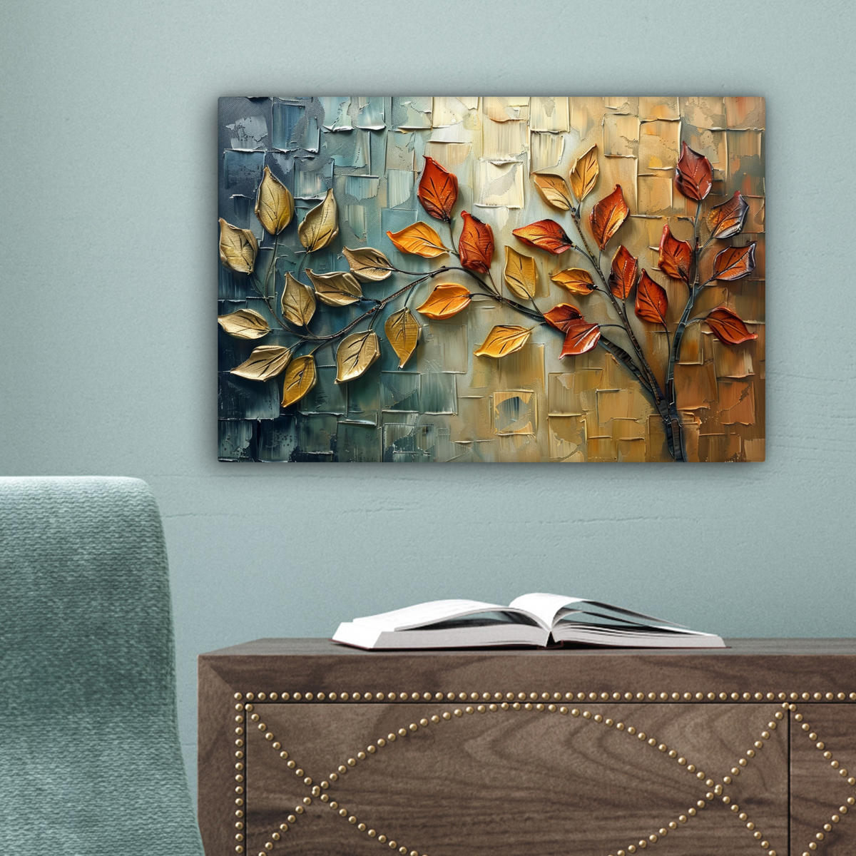 LEINWANDBILD Baum - Abstrakt - Natur - Kunst Deko Schlafzimmer 30x20 cm - Goldfarben, Textil (30/20cm) - MuchoWow