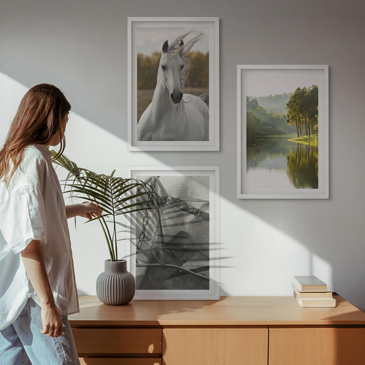 BILDER SET 3er Set - 40x60 cm Weißer Rahmen - Natur des Flusses White Horses - Weiß, Kunststoff (40/60cm) - TULUP