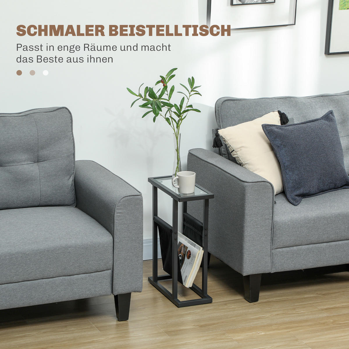BEISTELLTISCH Couchtisch mit Stofftasche, Schwarz, 40 x 18 x 55,5 cm - Schwarz, Metall (18/40/55.5cm) - HOMCOM