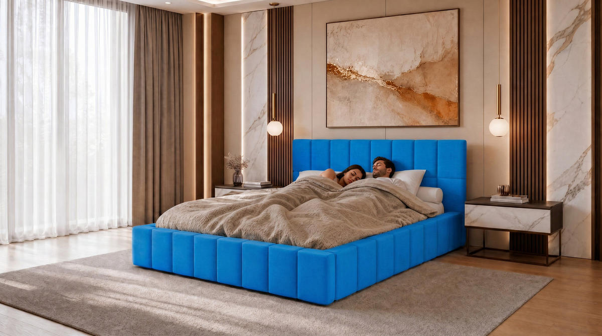 POLSTERBETT 200x200 cm, Alma, Doppelbett mit Bettkasten, Lattenrost aus Holz, Velourstoff, Blau - Blau, Holz/Kunststoff (200/200cm) - Marpur