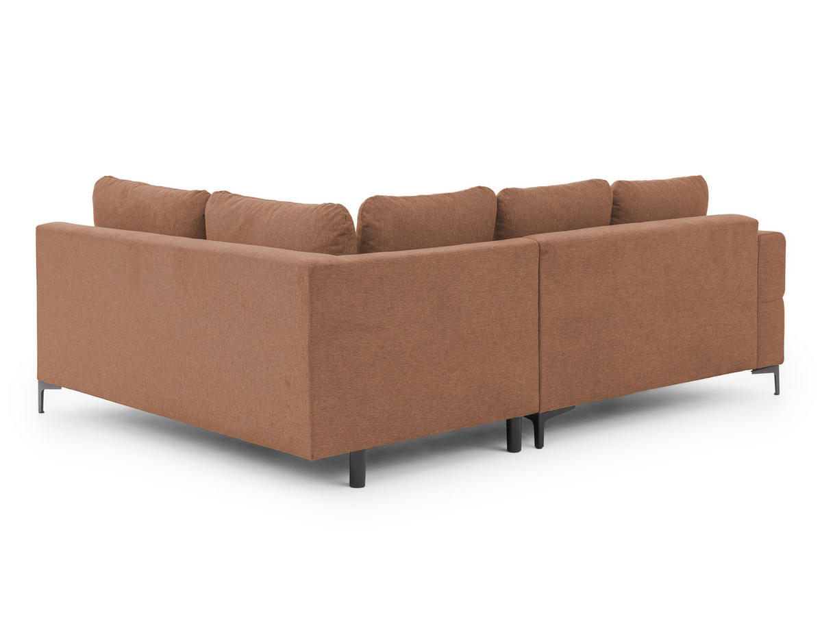ECKSOFA inkl. Hocker Cardea mit Schlaffunktion in Bubble-Optik aus weichem Terrakotta Strukturstoff und hohem Sitzkomfort - Ottomane rechts - Terracotta/Schwarz, Holz/Textil (230/170cm) - S-Style Möbel