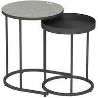COUCHTISCH-SET 2-teilig 42/36,5 cm mit Ablagekante in Grau/Schwarz - Grau, Metall (42/42/54cm) - BEAOK