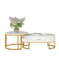 COUCHTISCH 2-teilig weiß mit edlem Metallgestell in Gold - Weiß, Holzwerkstoff (100/48/38.5cm) - OKWISH