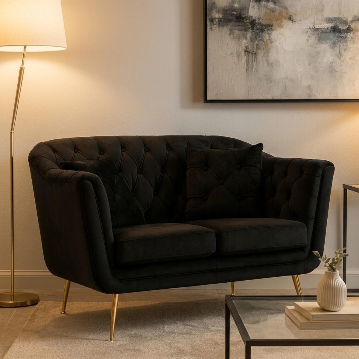 2-SITZER Sofa gepolstert Budapest - Schwarz - Schwarz, Holzwerkstoff/Kunststoff (130/91/83cm) - Pasmara
