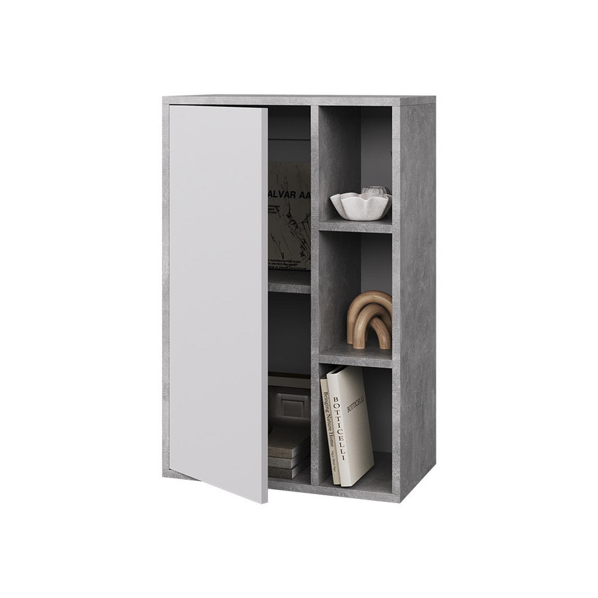 STĚNOVÁ POLICE Berno Beton/bílá - šedá, kompozitní dřevo (50.1/78.4/28.3cm) - Vicco