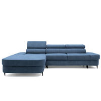 ECKSOFA JAZZ L Links mit Schlaffunktion 127x216 Velours Blau - Blau/Schwarz, Holz/Textil (285/237cm) - Muffo