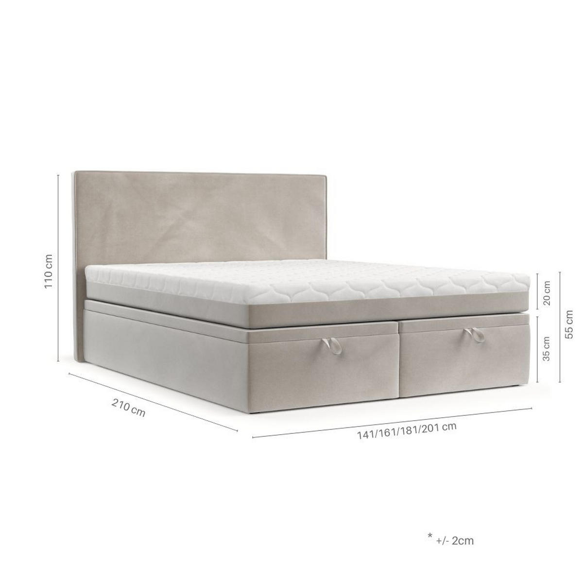 BOXBETT Zalla 180/200 cm Beige im Neve Stoff - Beige/Schwarz, Holz/Holzwerkstoff (180/200cm) - AltaBeds