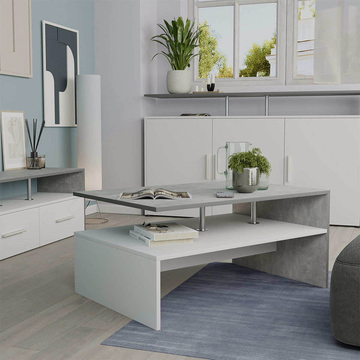 KONFERENČNÍ STŮL Amato Beton/bílá - šedá/bílá, kompozitní dřevo (52.6/90/42.2cm) - Vicco