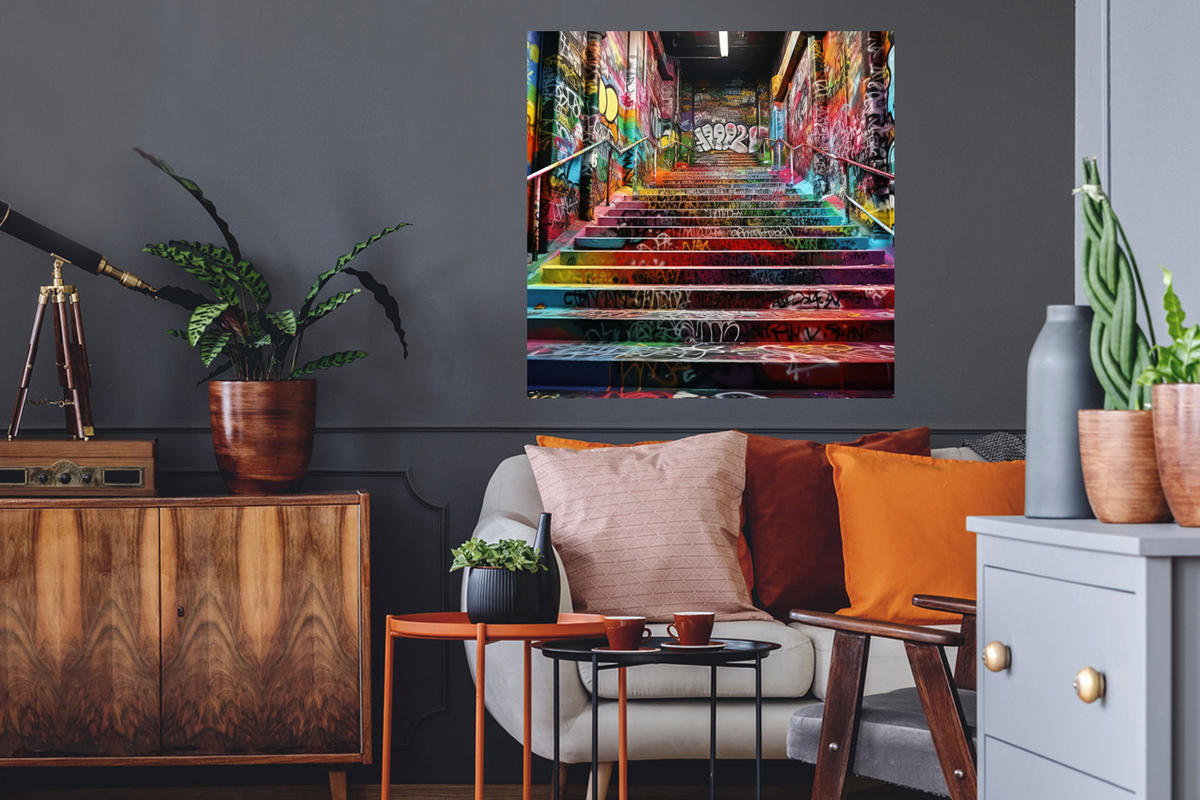 WANDTATTOO Treppe - Graffiti - Farben - Kunst 50x50 cm - Multicolor, Kunststoff (50/50/0.1cm) - MuchoWow