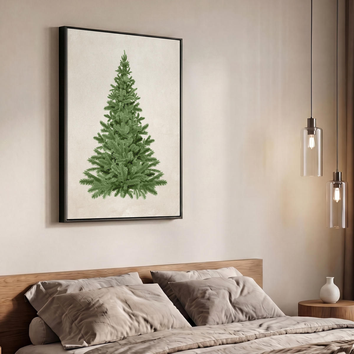 LEINWAND Bilder mit Rahmen - Weihnachtsbaum - Grün - Weihnachten - Feiertage - 70x100 - Olivgrün, Textil (70/100cm) - MuchoWow