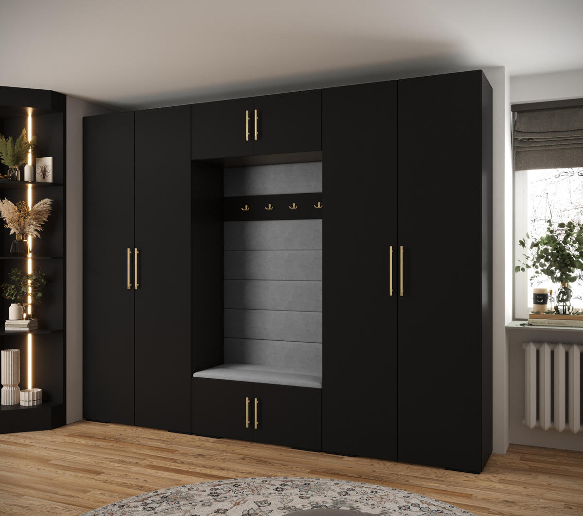 GARDEROBEN-SET 236,7/300/47 - Goldfarben/Schwarz, Holz/Kunststoff (300/236.7/47cm) - Abiks Möbel
