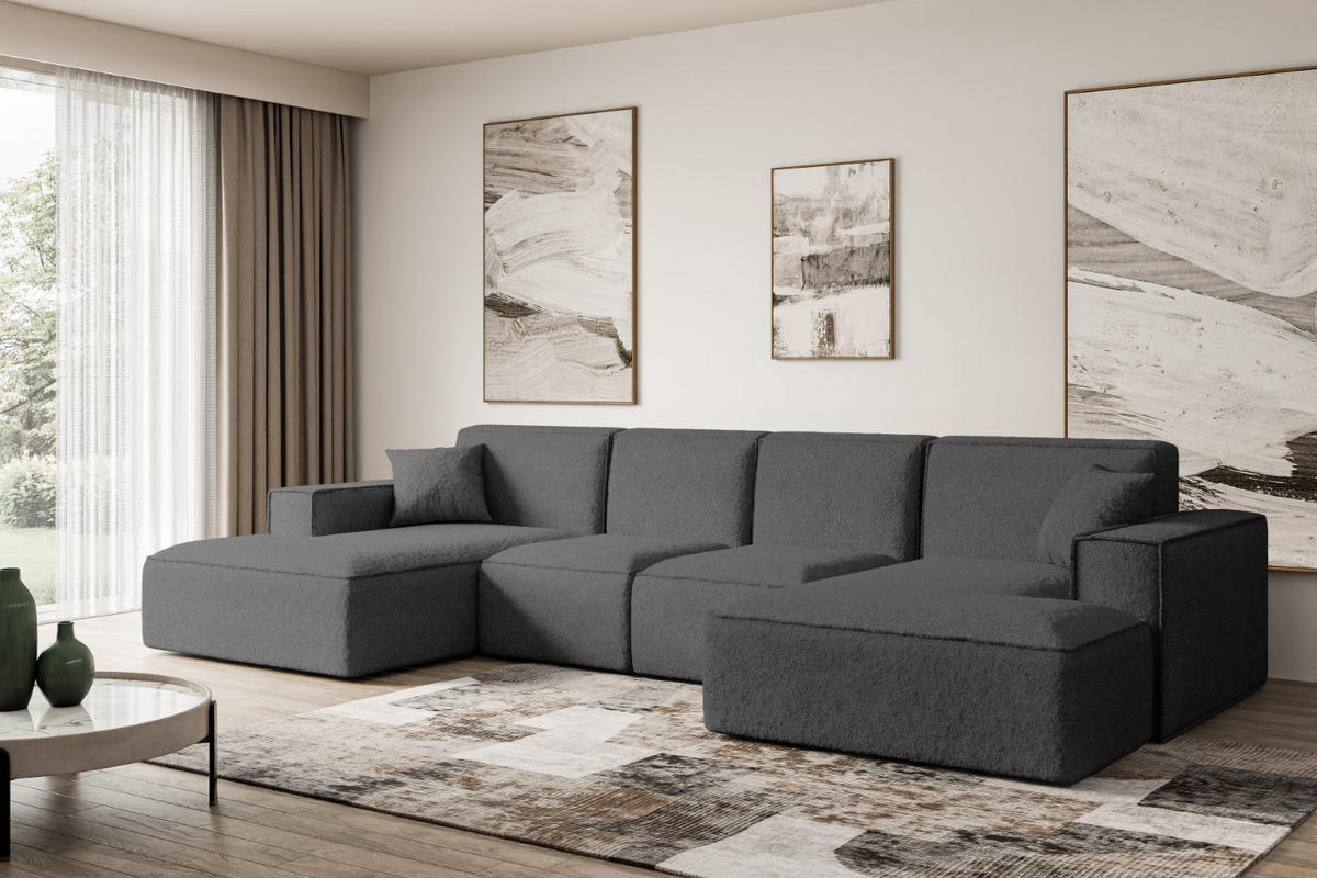 WOHNLANDSCHAFT SIERRA-U - 344x165x73 cm Grau Bouclé - Schwarz/Grau, Holzwerkstoff/Kunststoff (344/73/165cm) - ALTDECOR
