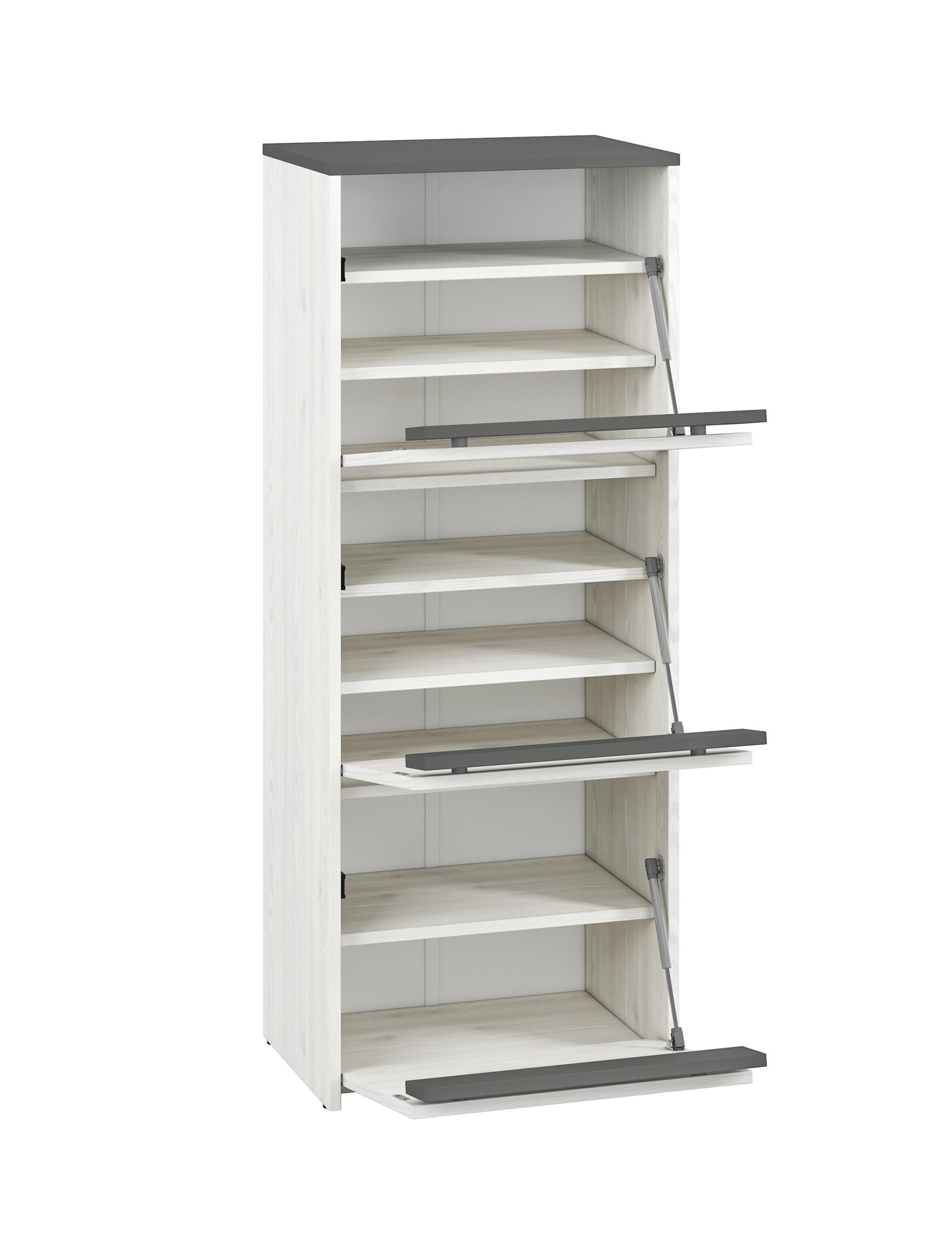 SCHUHSCHRANK Hyga Pinie weiß / anthrazit 50 / 34 / 125cm - Weiß/Grau, Holz/Holzwerkstoff (50/125/34cm) - Feldmann-Wohnen