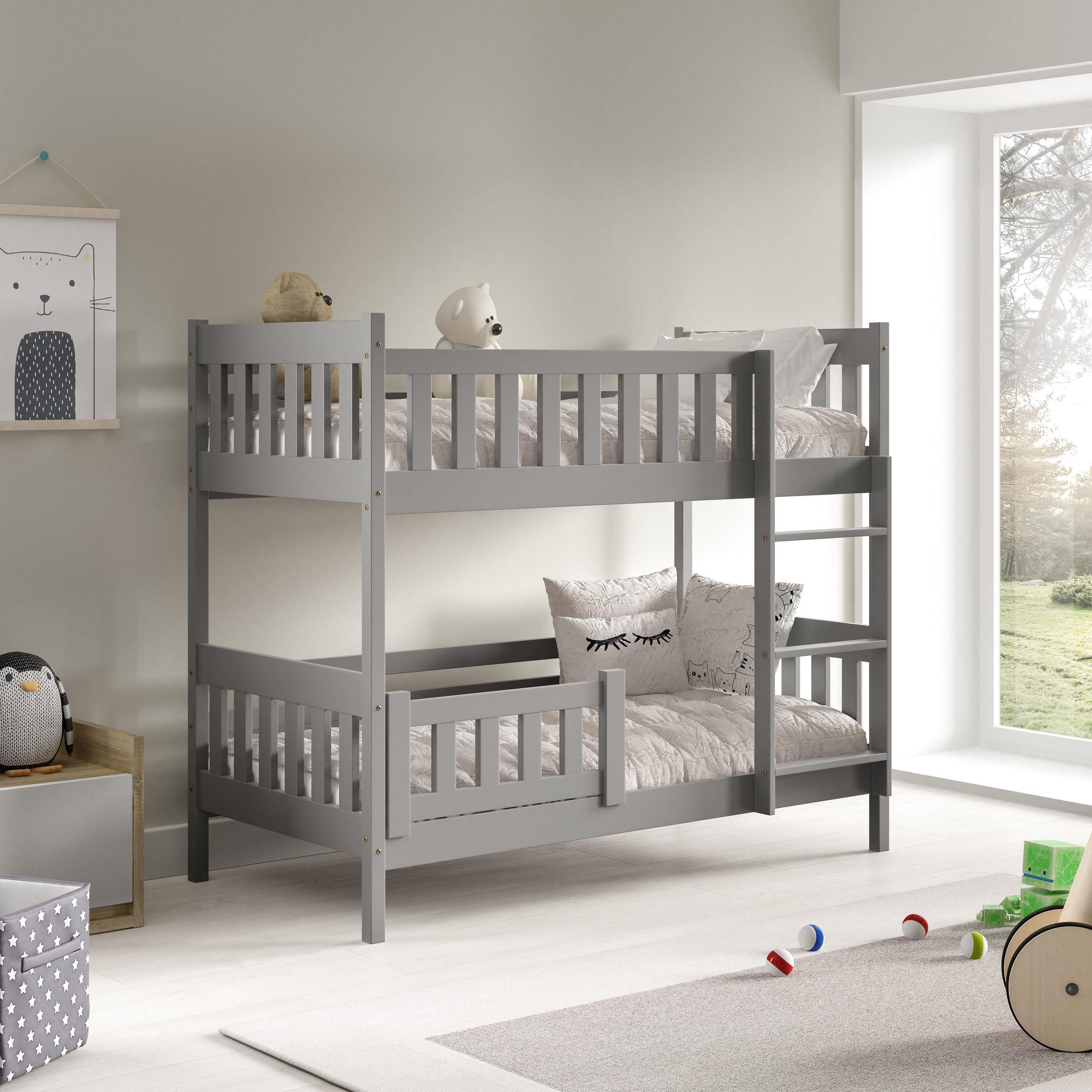 ETAGENBETT LUCIA 80x190 cm Hellgrau - Hellgrau, Holz (80/190cm) - MASSENO