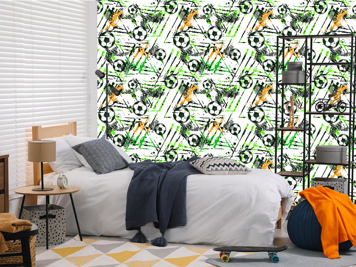 VLIESTAPETE Fußball-Graffiti – Grün, Schwarz, Weiß – 50x1000 cm - Schwarz/Weiß, Papier (50/1000cm) - Muralo