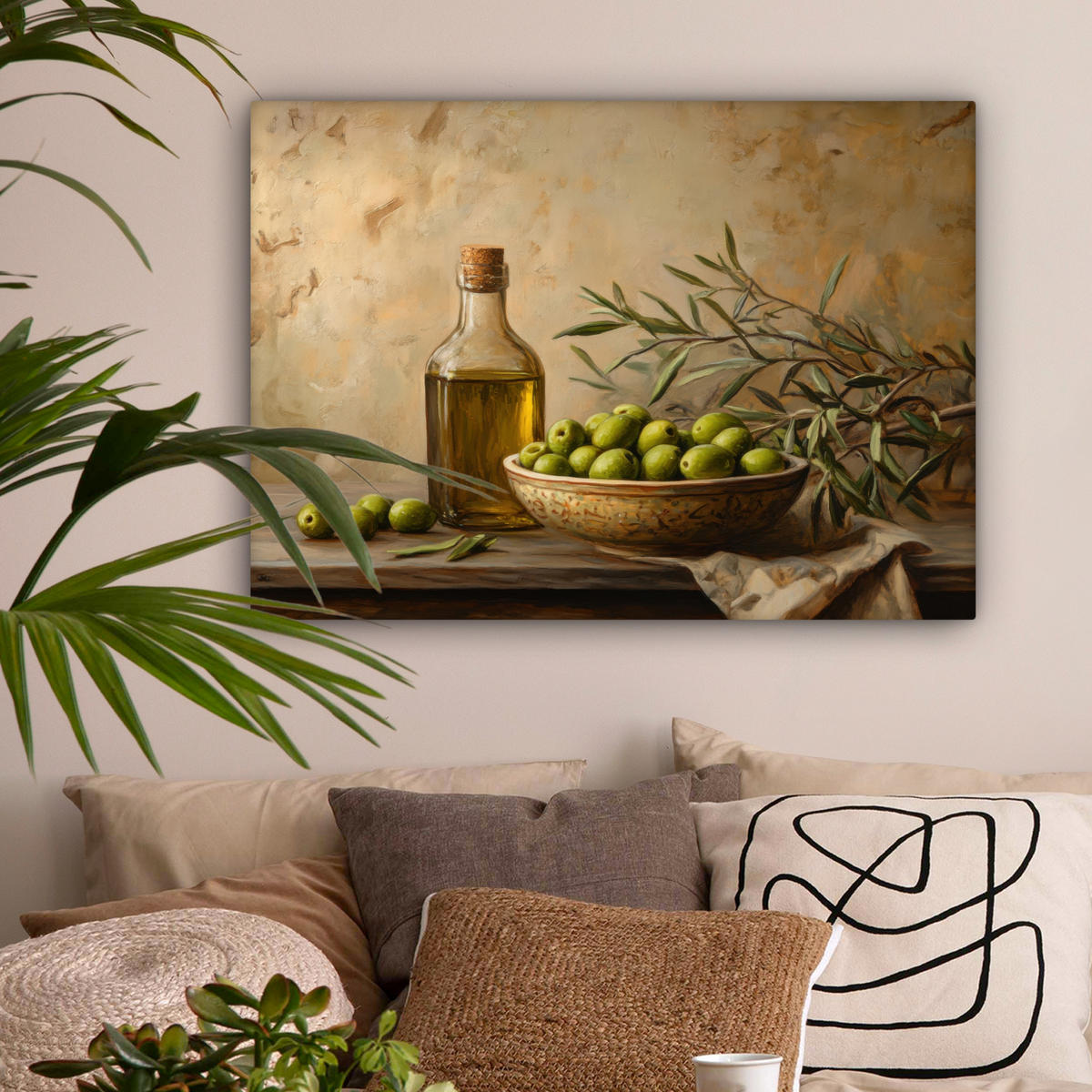 LEINWANDBILD Oliven - Stilleben - Vintage Wandbilder 80x60 cm - Olivgrün, Textil (80/60cm) - MuchoWow