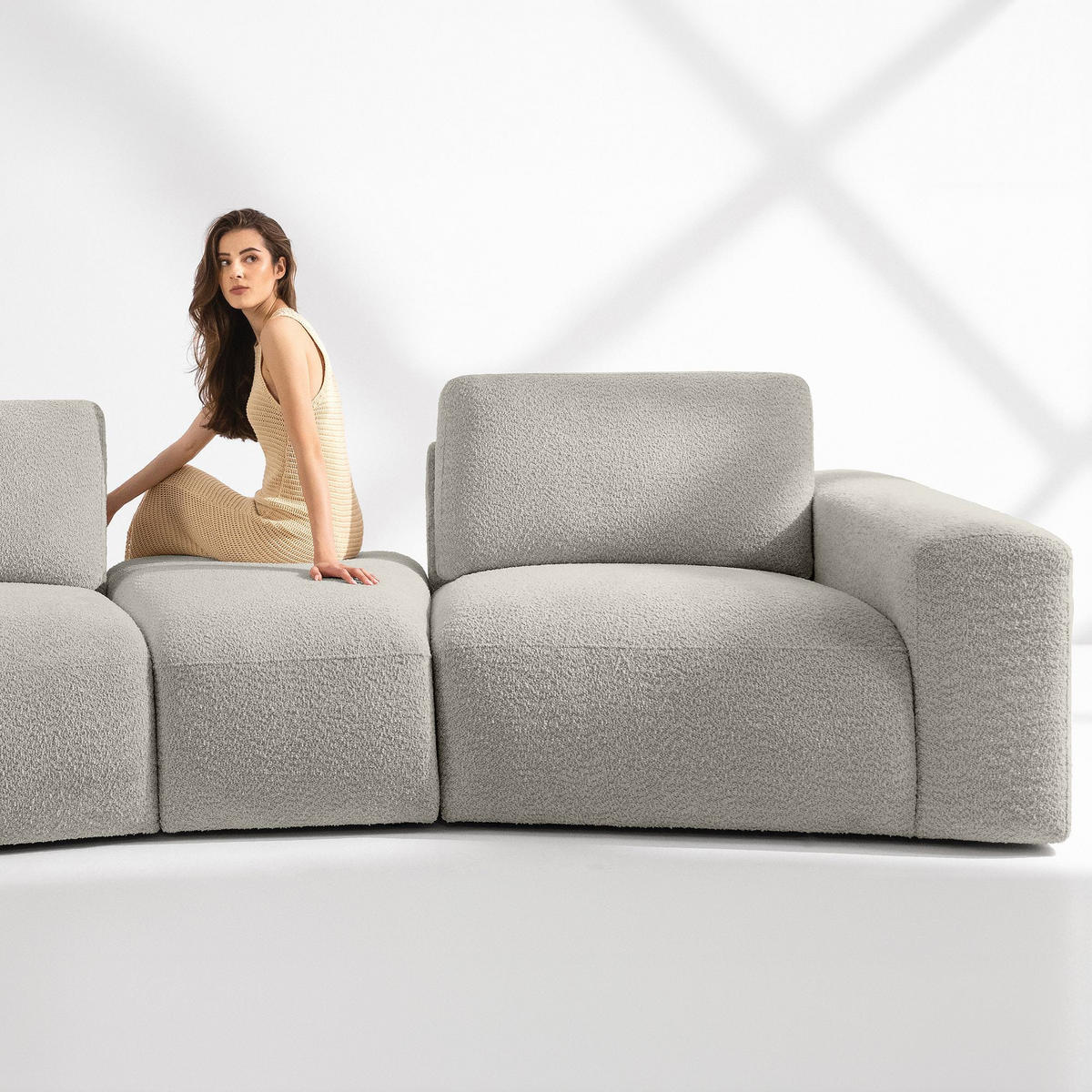 4-SITZER ECKSOFA ZUCCO Boucle links, Hellbraun - Hellbraun, Textil (350/84/105cm) - KONSIMO®
