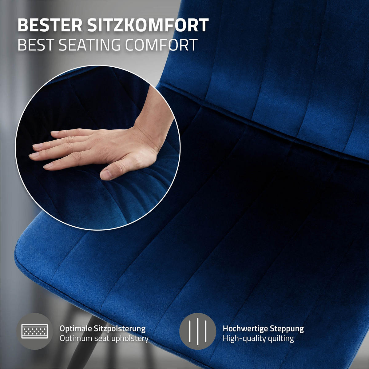 ESSZIMMERSTÜHLE 2er Set drehbar Küchenstühle gepolstert aus Samt Dunkelblau - Schwarz/Dunkelblau, Textil/Metall (43/81/52cm) - ML-DESIGN