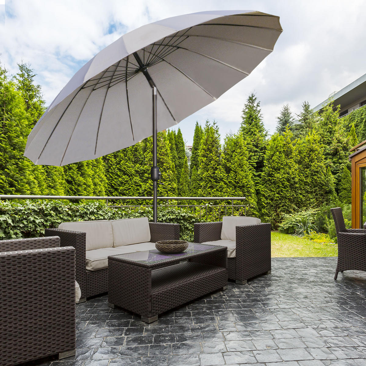 SONNENSCHIRM DE-11379 neigbar, mit Kurbel, 18 Streben Grau - Hellgrau, Metall (250/250cm) - ComfortXL