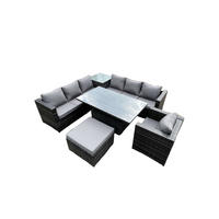 LOUNGESOFA Polyrattan 8-Sitzer - Dunkelgrau/Grau, Glas/Kunststoff - Fimous