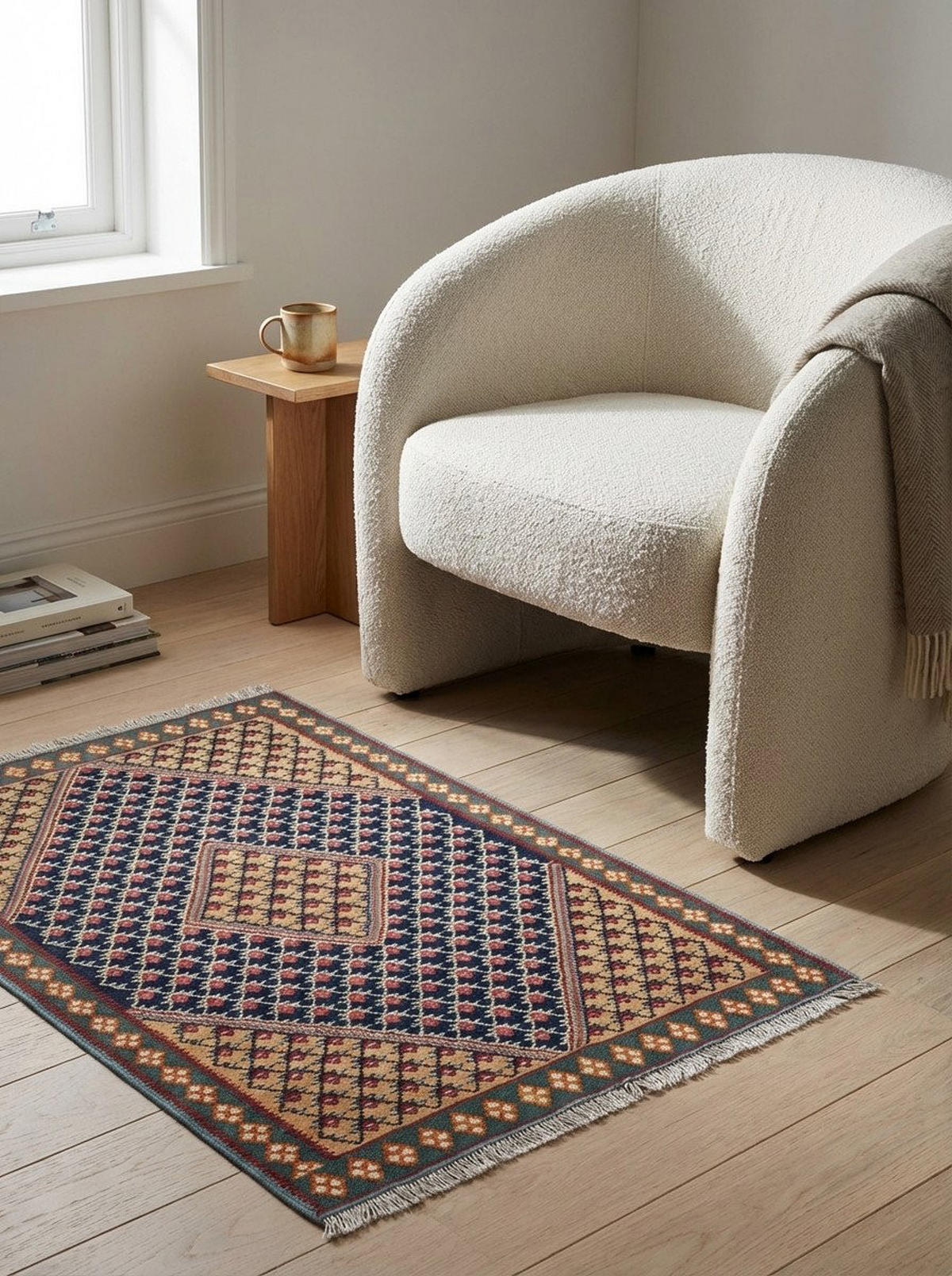 HANDWEBTEPPICH Kelim Senneh Blau 148/105 cm Schurwolle - Blau, Textil (105/148cm) - Looma