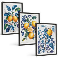 BILDER SET 3er Set - 40x60 cm Schwarzer Rahmen - Zitronenzweige mit blauen Blättern - Schwarz, Kunststoff (40/60cm) - TULUP