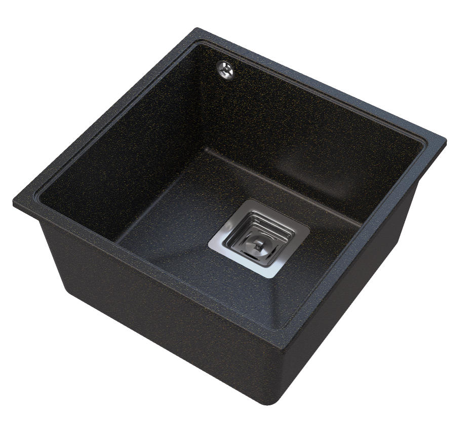 SPÜLBECKEN Napo Schwarz mit goldenen Sprenkeln 42 cm Unterbau 1-tlg. - Schwarz, Stein (42/42/20cm) - Granitan
