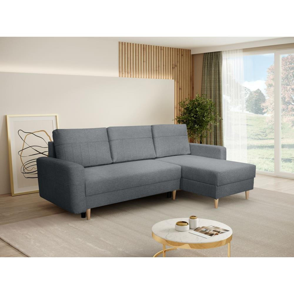 ECKSCHLAFSOFA Vega mit Universelle Ottomane Hellgrau - Hellgrau, Textil (225/150cm) - Beautysofa