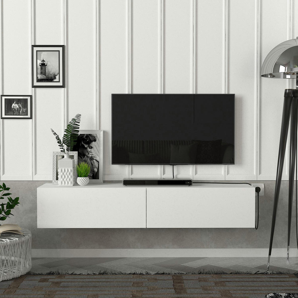 TV-ELEMENT Toivakka - Weiß, Holzwerkstoff (135/25/31cm) - [en.casa]