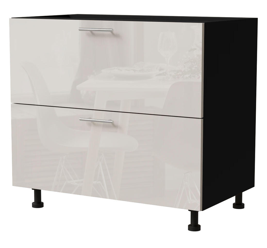 SCHUBLADENUNTERSCHRANK Brerra D2A/90/1A Korpus schwarz / Front RAL 9001 creme Hochglanz 90 / 50 / 82 cm - Creme/Schwarz, Holz/Holzwerkstoff (90/82/50cm) - Feldmann-Wohnen
