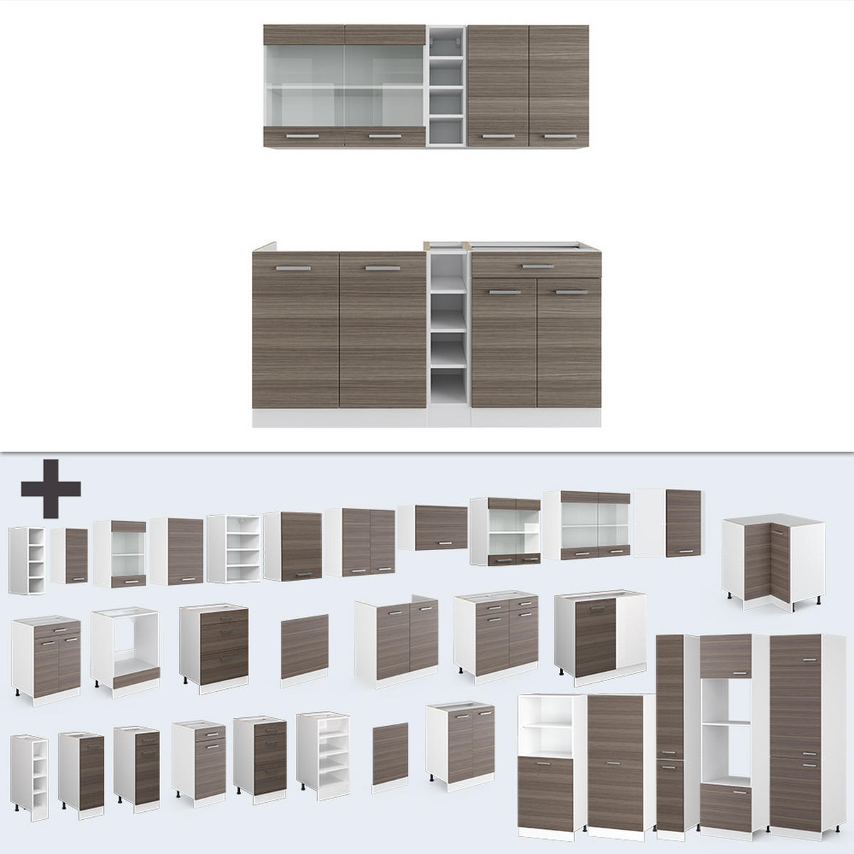 SINGLEKÜCHE R-Line Edelgrau/Weiß 160 cm, AP Marmor - Braun/Weiß, Holzwerkstoff (160/81.6/60cm) - Vicco