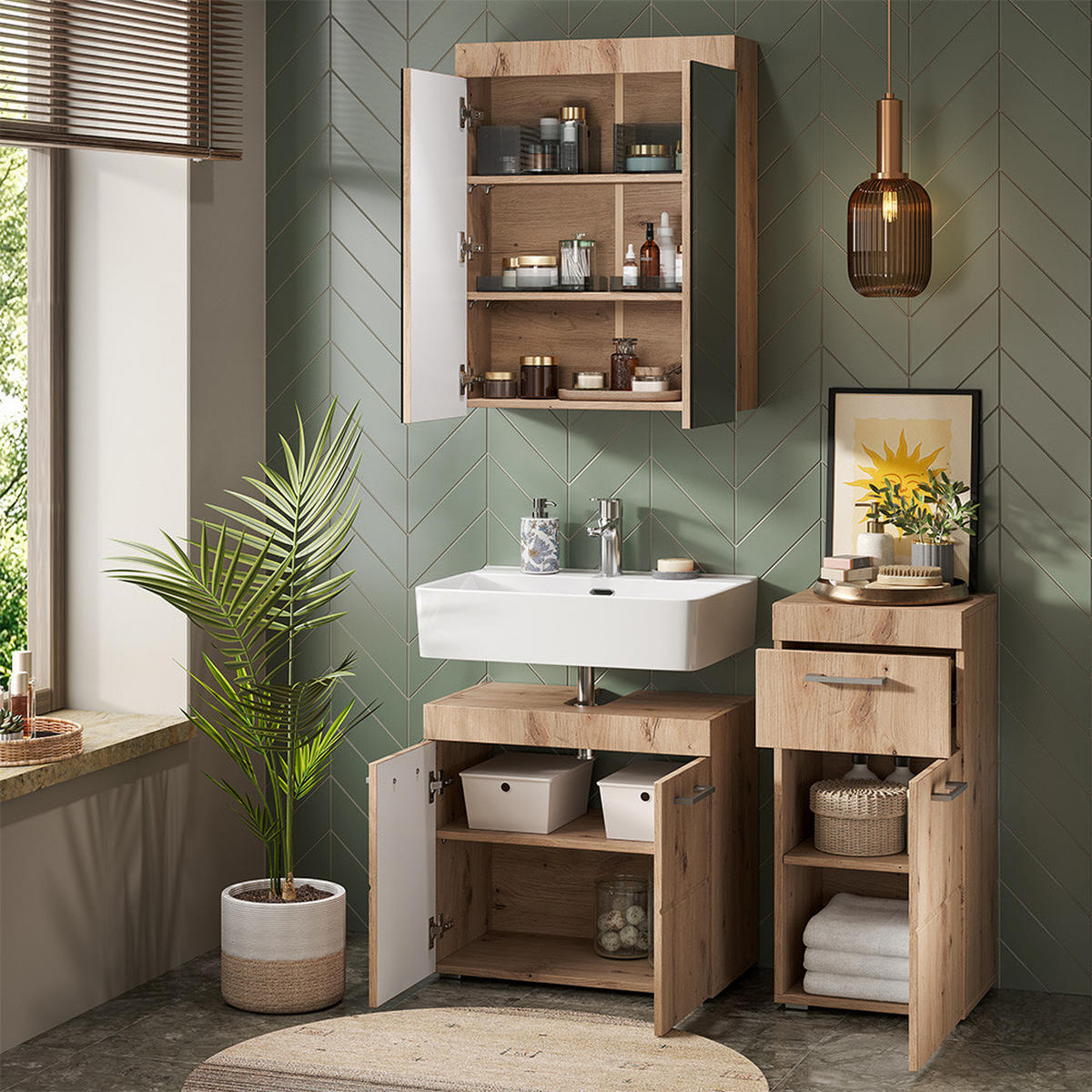 BADSPIEGELSCHRANK Luna Eiche Wotan 60 x 77 cm - Eiche Wotan, Holzwerkstoff (60/77/17cm) - Vicco