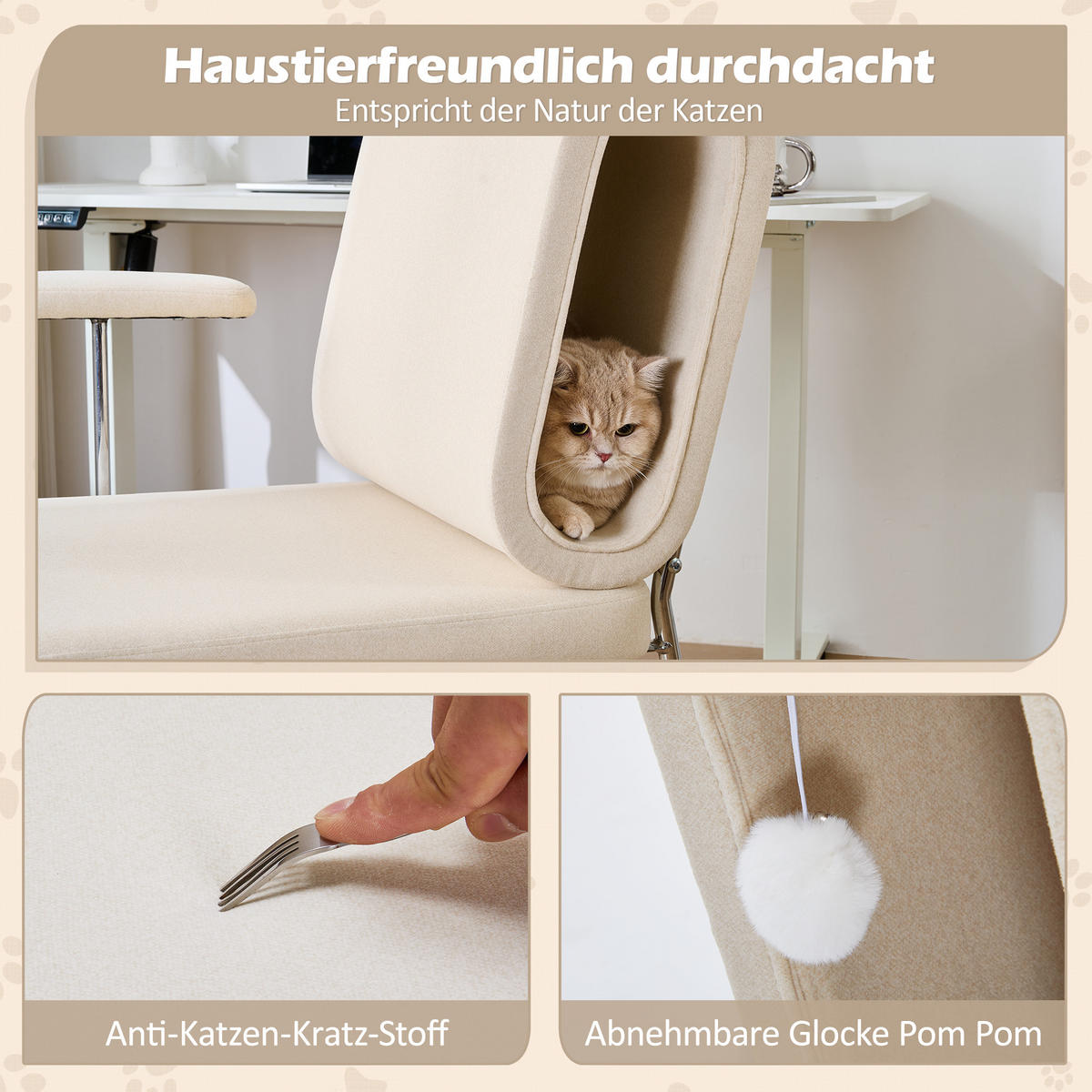 BÜROSTUHL Stoff mit Katzenhöhle 77/70/89 cm Beige - Beige, Textil (70/89/77cm) - Redom