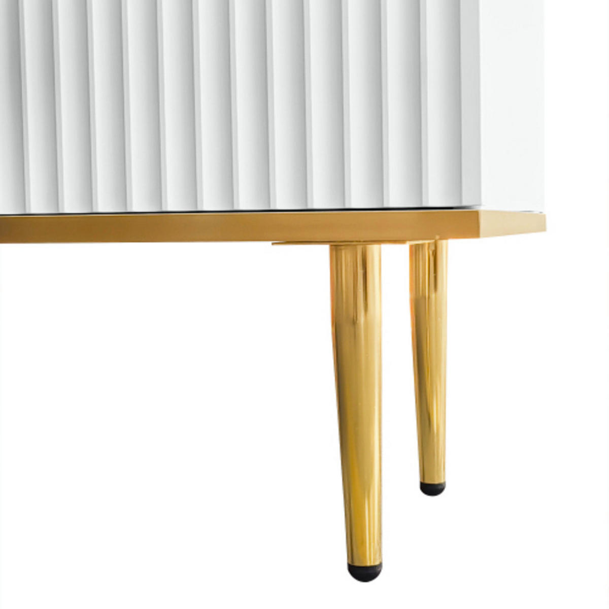LOWBOARD Weiß-gold aus Spanplatte mit streifendekorierten Push-Open Türen 165×36×55 cm - Weiß, Holzwerkstoff (165/55/36cm) - Luhomfu