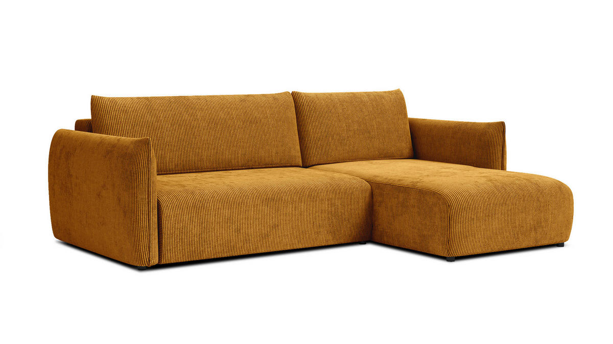 ECKSOFA TAUER 3-Sitzer links, safran - Gelb/Schwarz, Holz/Textil (248/173cm) - Courtois Laville